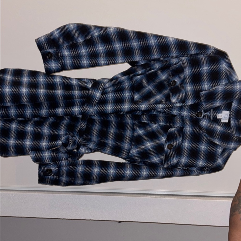 Time and Tru Black and White Plaid Trench Coat